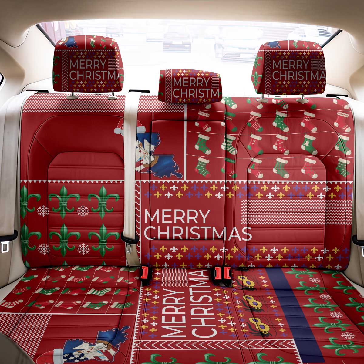 Louisiana Merry Christmas Back Car Seat Cover Xmas Holiday Patterns - Wonder Print Shop