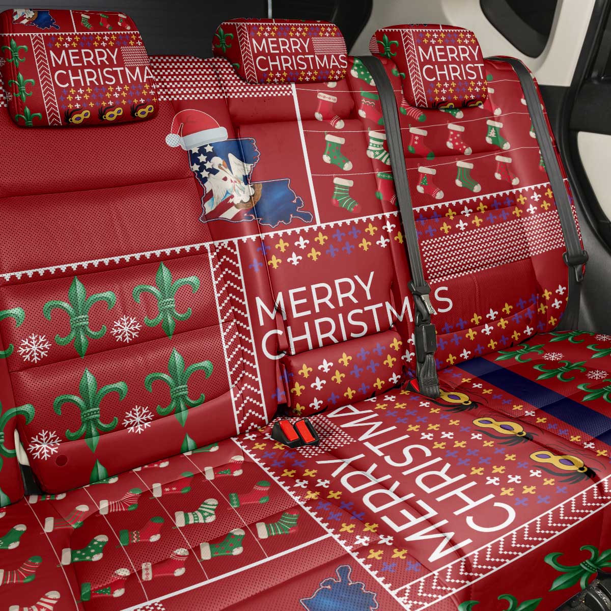 Louisiana Merry Christmas Back Car Seat Cover Xmas Holiday Patterns - Wonder Print Shop