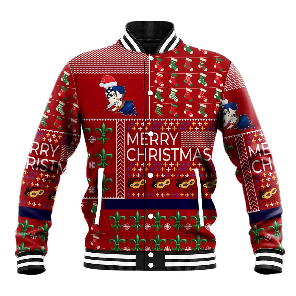 Louisiana Merry Christmas Baseball Jacket Xmas Holiday Patterns - Wonder Print Shop