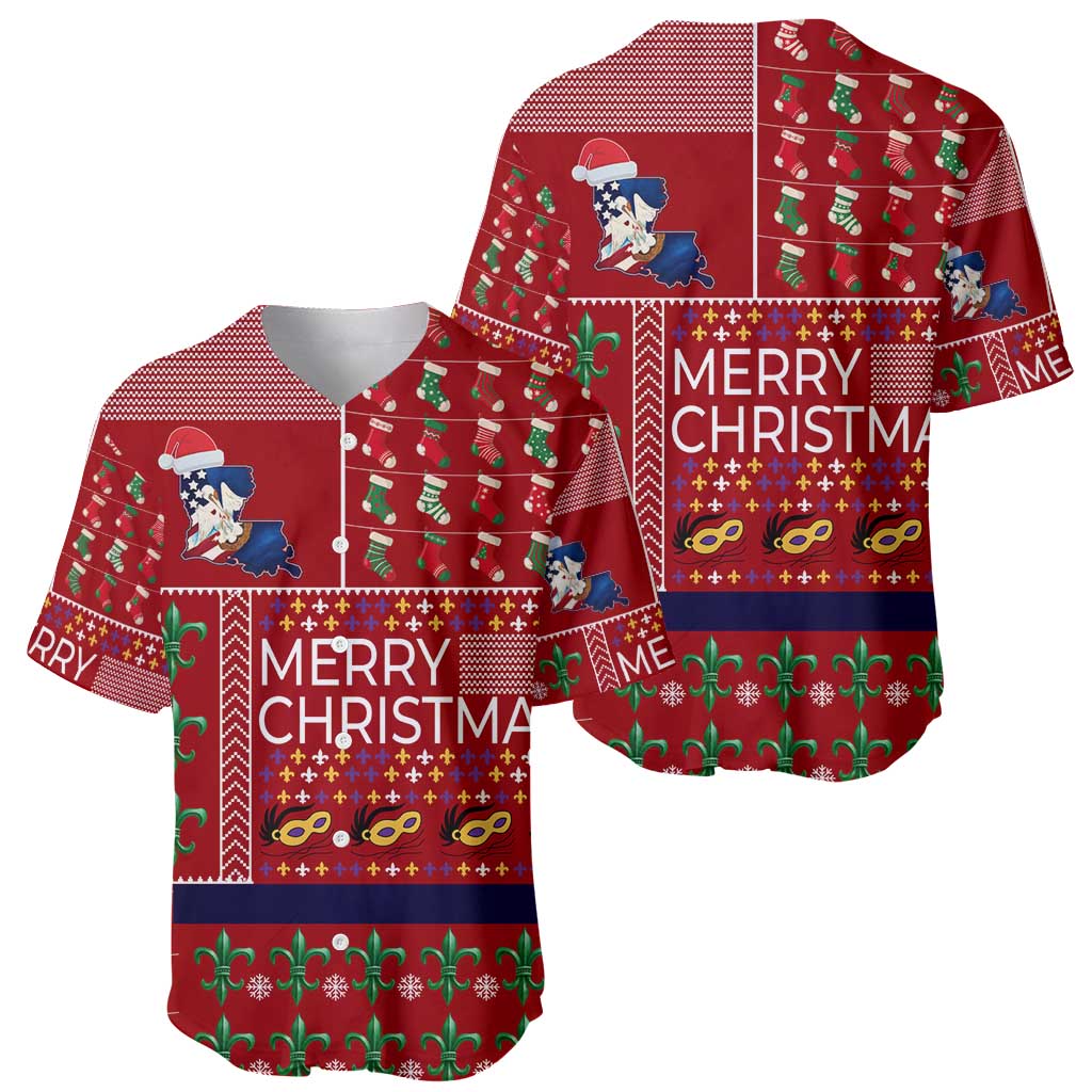 Louisiana Merry Christmas Baseball Jersey Xmas Holiday Patterns - Wonder Print Shop