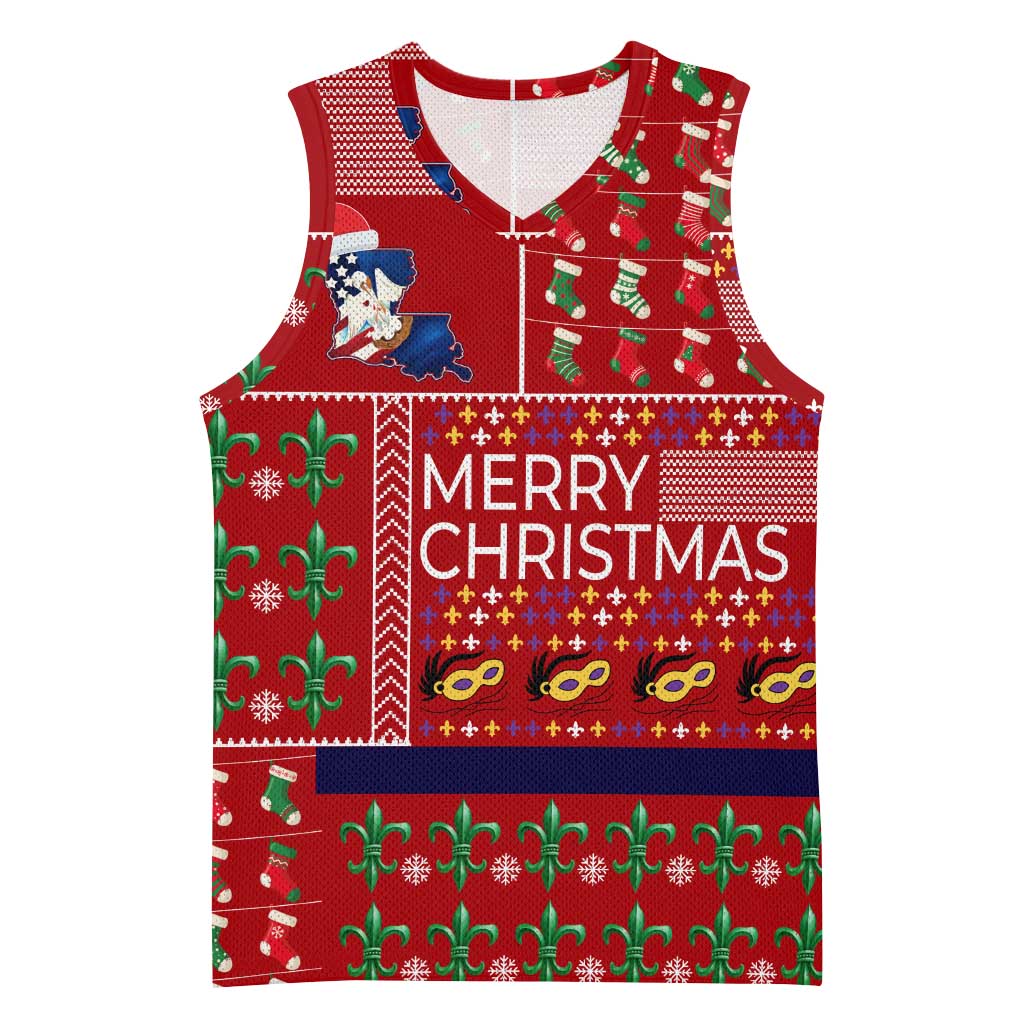 Louisiana Merry Christmas Basketball Jersey Xmas Holiday Patterns - Wonder Print Shop
