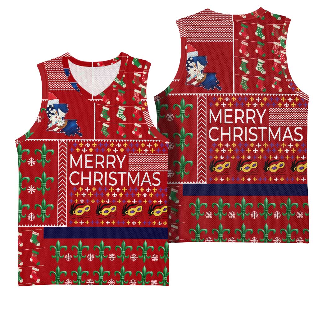 Louisiana Merry Christmas Basketball Jersey Xmas Holiday Patterns - Wonder Print Shop