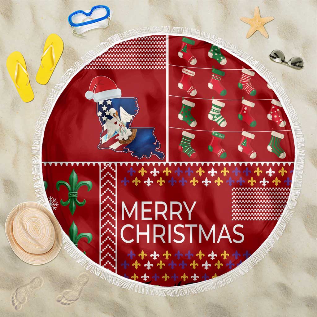 Louisiana Merry Christmas Beach Blanket Xmas Holiday Patterns - Wonder Print Shop