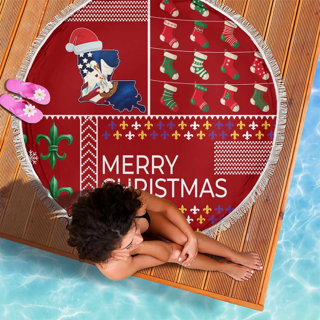 Louisiana Merry Christmas Beach Blanket Xmas Holiday Patterns - Wonder Print Shop