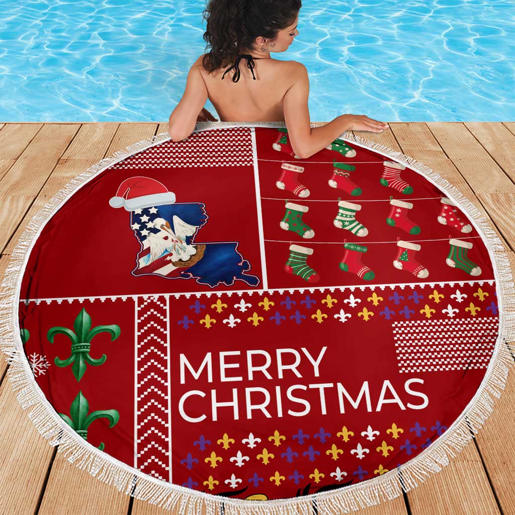 Louisiana Merry Christmas Beach Blanket Xmas Holiday Patterns - Wonder Print Shop
