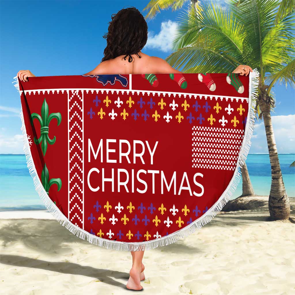 Louisiana Merry Christmas Beach Blanket Xmas Holiday Patterns - Wonder Print Shop