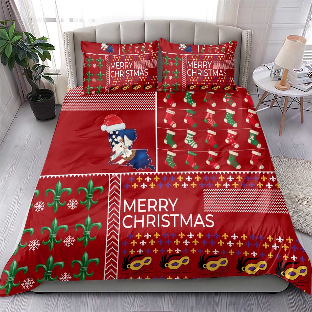 Louisiana Merry Christmas Bedding Set Xmas Holiday Patterns - Wonder Print Shop