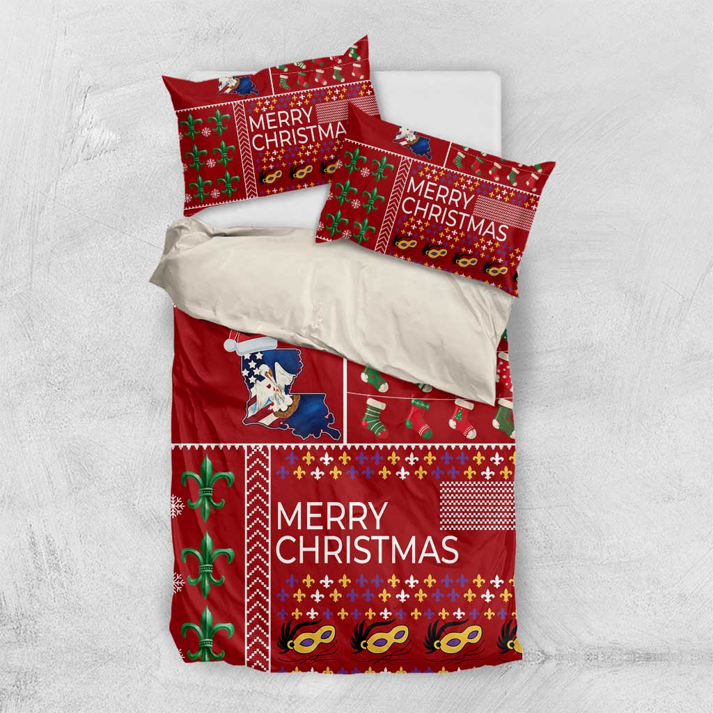 Louisiana Merry Christmas Bedding Set Xmas Holiday Patterns - Wonder Print Shop