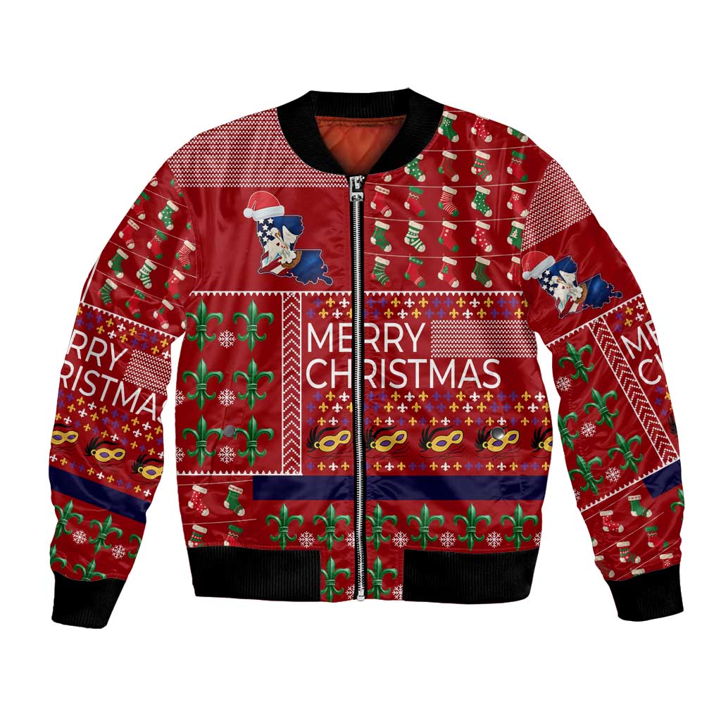 Louisiana Merry Christmas Bomber Jacket Xmas Holiday Patterns - Wonder Print Shop