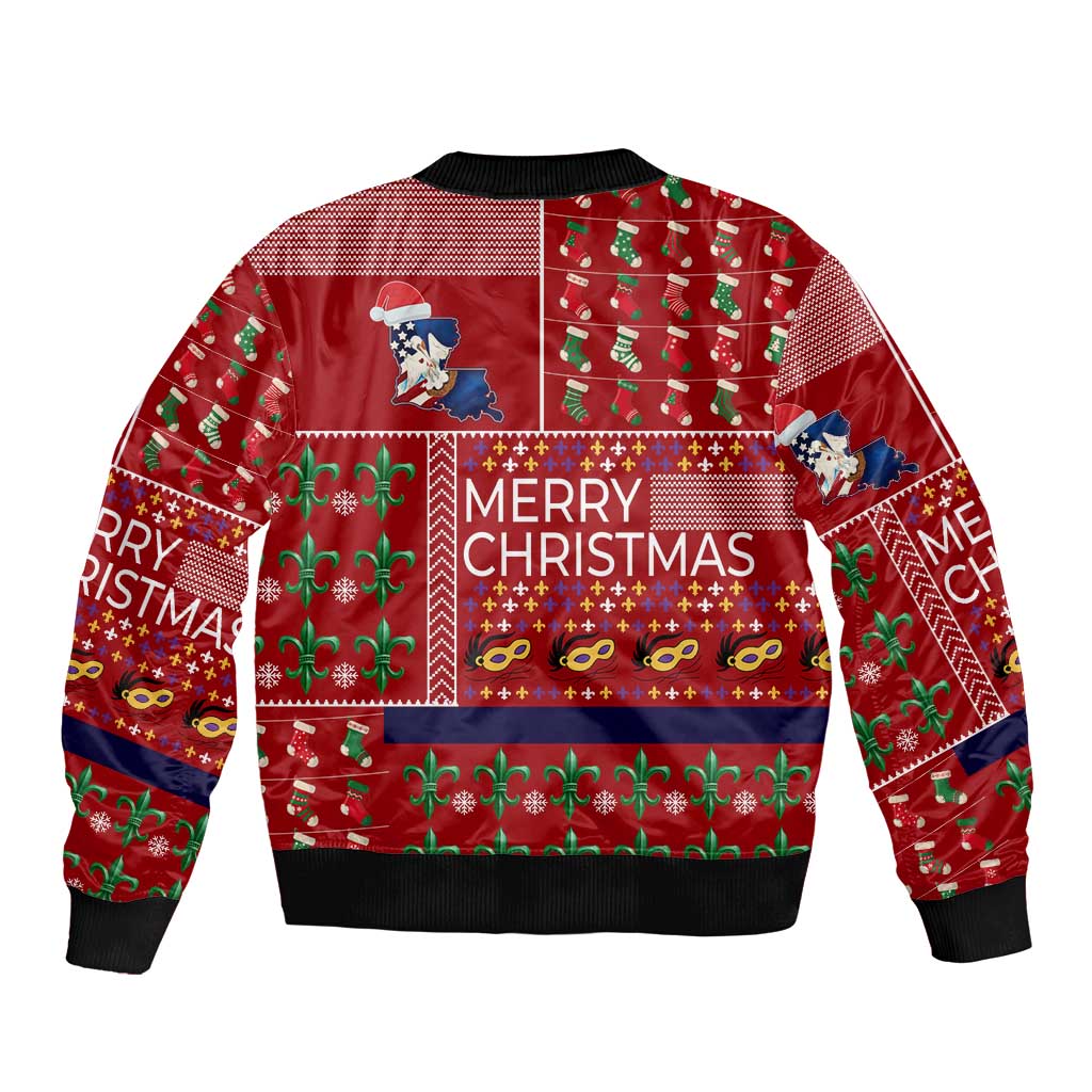 Louisiana Merry Christmas Bomber Jacket Xmas Holiday Patterns - Wonder Print Shop