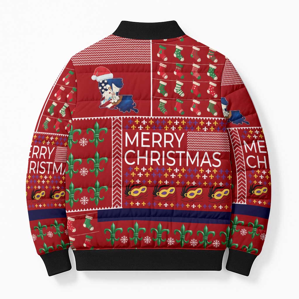 Louisiana Merry Christmas Bomber Puffer Jacket Xmas Holiday Patterns - Wonder Print Shop