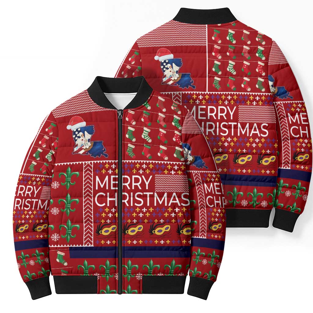 Louisiana Merry Christmas Bomber Puffer Jacket Xmas Holiday Patterns - Wonder Print Shop