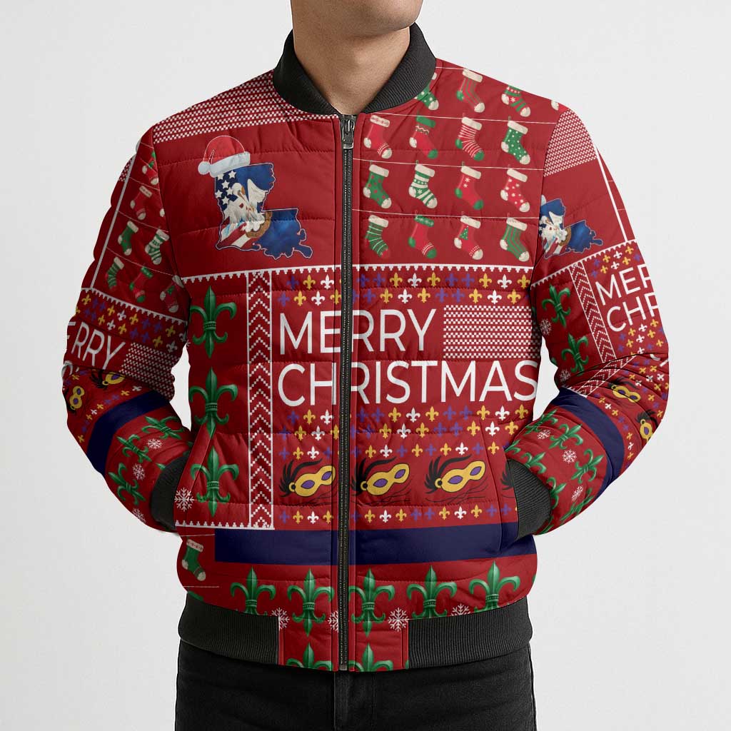 Louisiana Merry Christmas Bomber Puffer Jacket Xmas Holiday Patterns - Wonder Print Shop