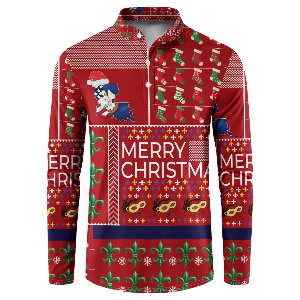 Louisiana Merry Christmas Button Sweatshirt Xmas Holiday Patterns - Wonder Print Shop
