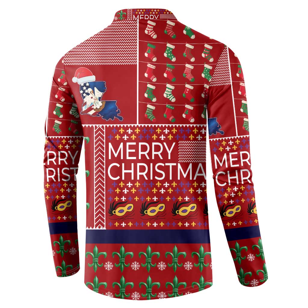 Louisiana Merry Christmas Button Sweatshirt Xmas Holiday Patterns - Wonder Print Shop