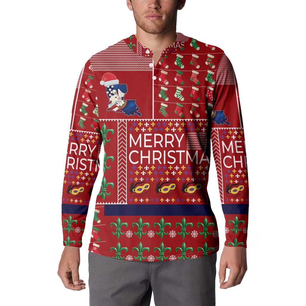 Louisiana Merry Christmas Button Sweatshirt Xmas Holiday Patterns - Wonder Print Shop