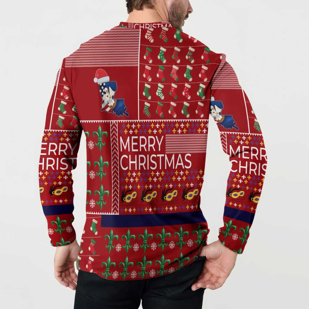 Louisiana Merry Christmas Button Sweatshirt Xmas Holiday Patterns - Wonder Print Shop
