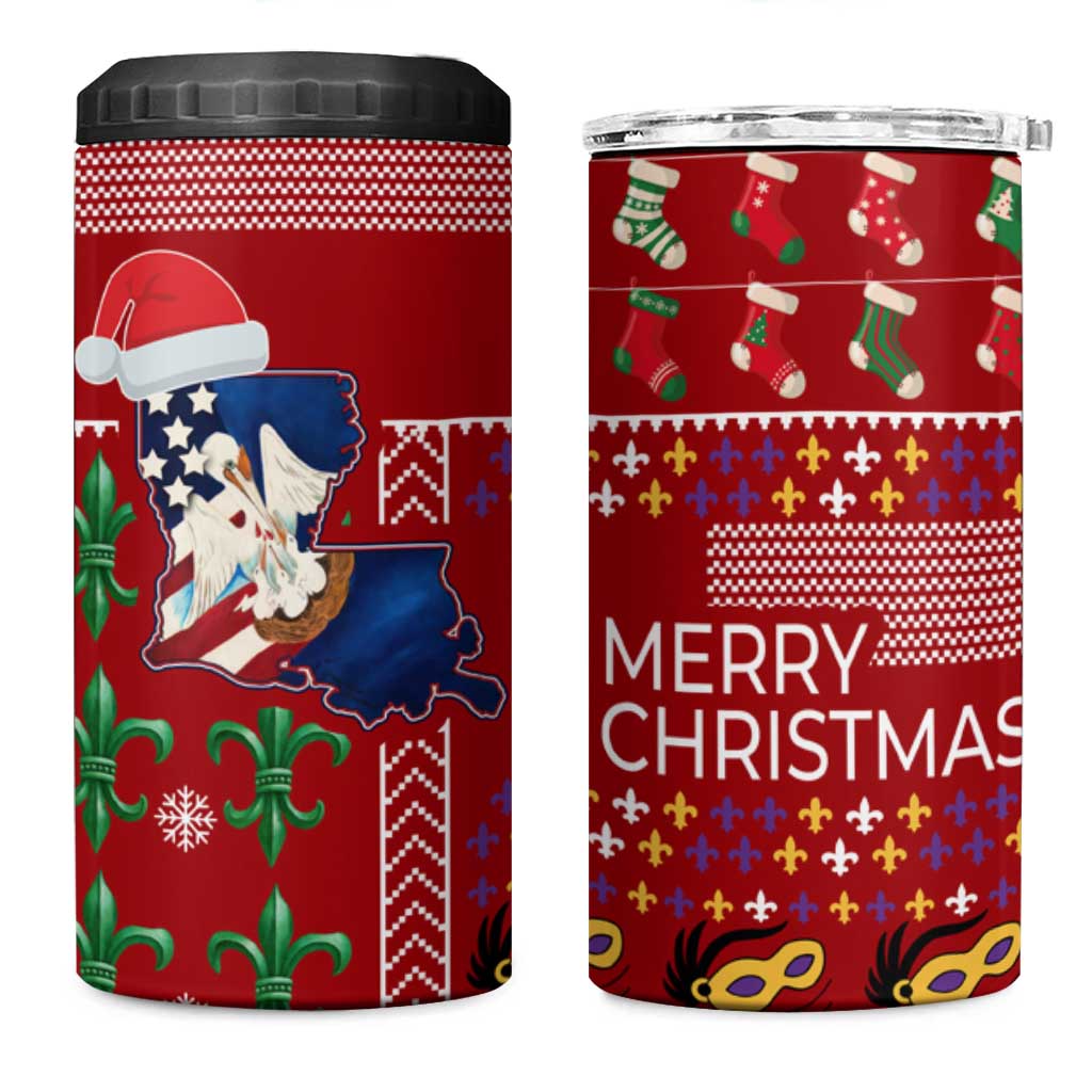 Louisiana Merry Christmas 4 in 1 Can Cooler Tumbler Xmas Holiday Patterns - Wonder Print Shop