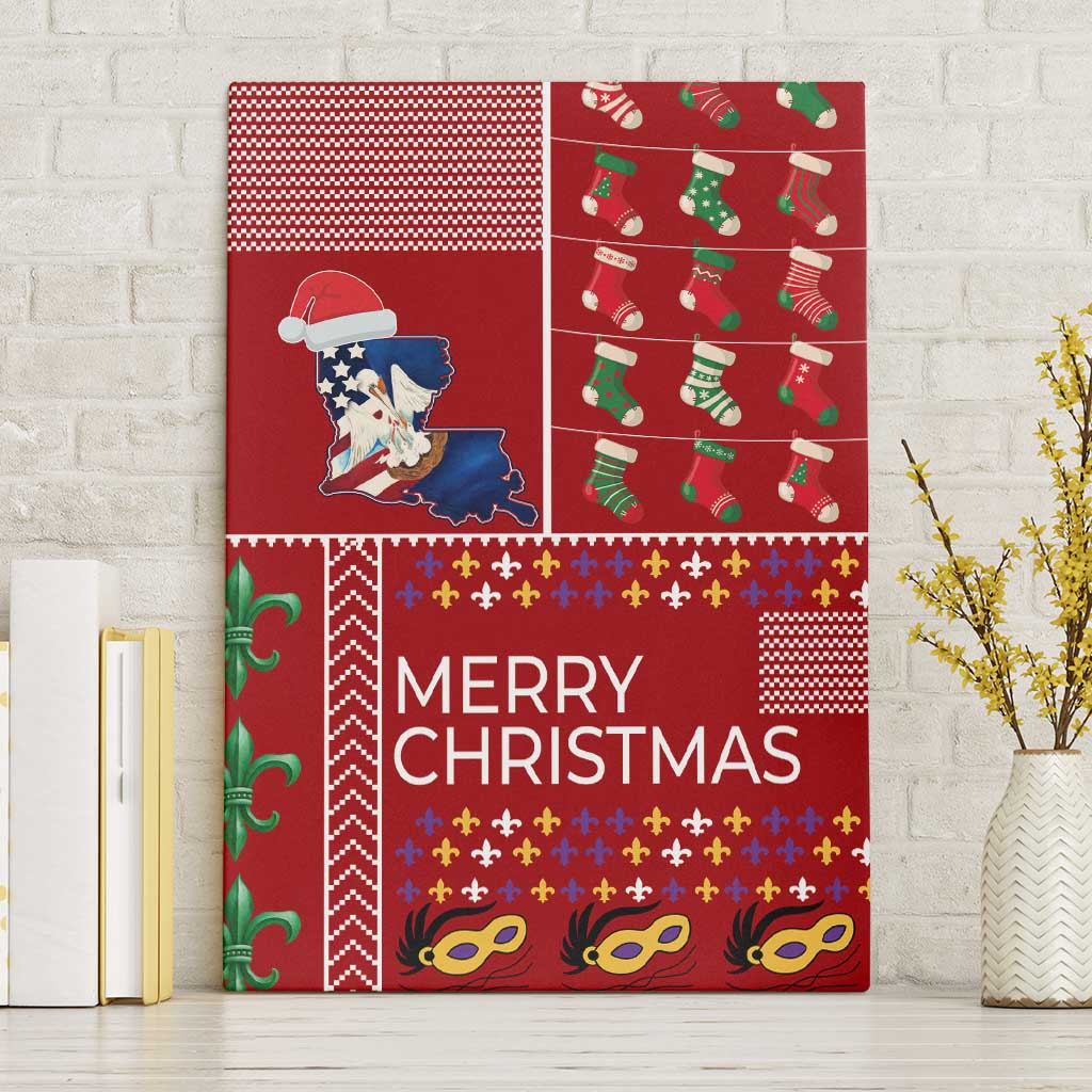 Louisiana Merry Christmas Canvas Wall Art Xmas Holiday Patterns - Wonder Print Shop