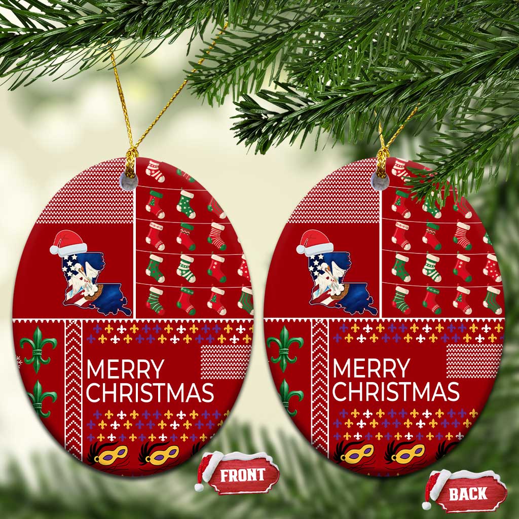 Louisiana Merry Christmas Ceramic Ornament Xmas Holiday Patterns - Wonder Print Shop