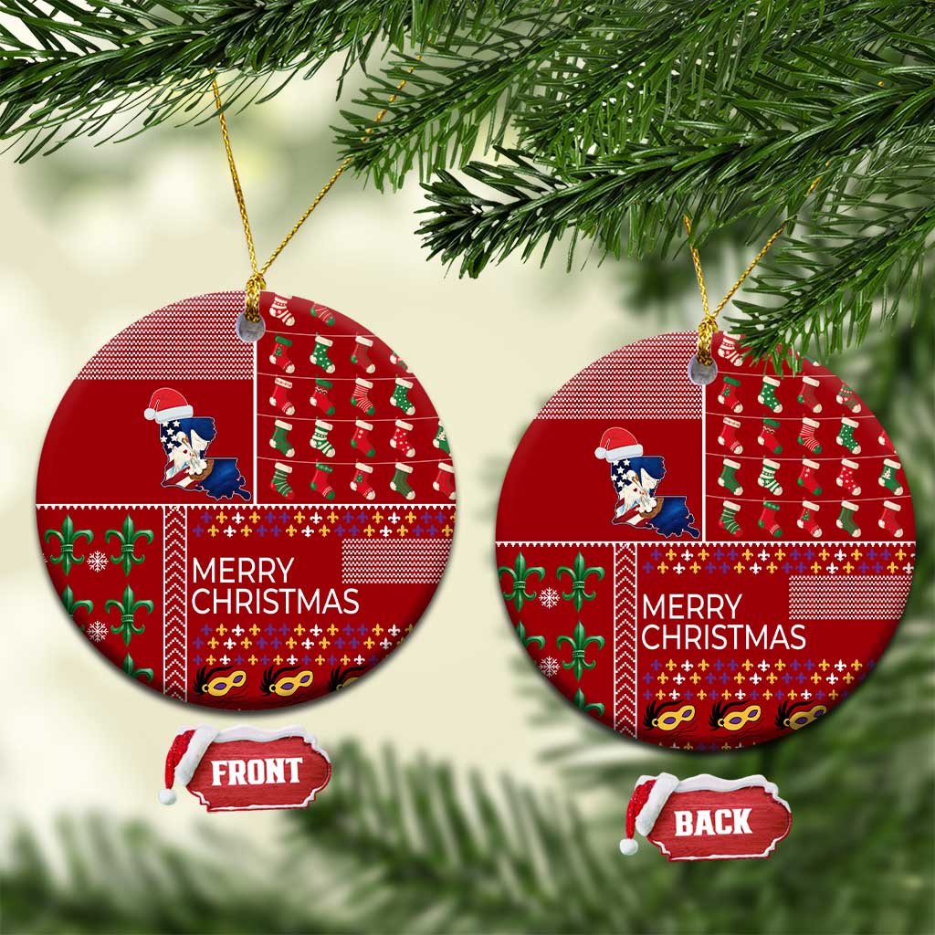 Louisiana Merry Christmas Ceramic Ornament Xmas Holiday Patterns - Wonder Print Shop