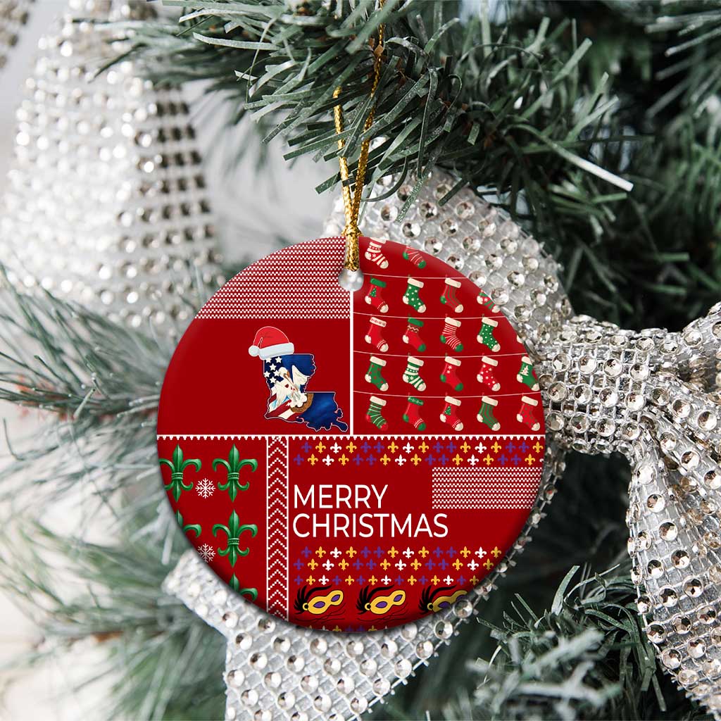Louisiana Merry Christmas Ceramic Ornament Xmas Holiday Patterns - Wonder Print Shop