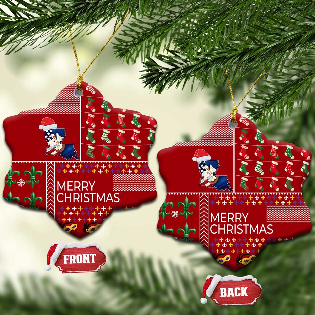Louisiana Merry Christmas Ceramic Ornament Xmas Holiday Patterns - Wonder Print Shop