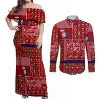 Louisiana Merry Christmas Couples Matching Off Shoulder Maxi Dress and Long Sleeve Button Shirt Xmas Holiday Patterns - Wonder Print Shop