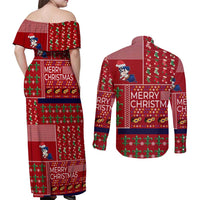 Louisiana Merry Christmas Couples Matching Off Shoulder Maxi Dress and Long Sleeve Button Shirt Xmas Holiday Patterns - Wonder Print Shop