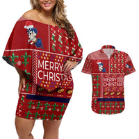 Louisiana Merry Christmas Couples Matching Off Shoulder Short Dress and Hawaiian Shirt Xmas Holiday Patterns - Wonder Print Shop