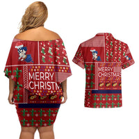 Louisiana Merry Christmas Couples Matching Off Shoulder Short Dress and Hawaiian Shirt Xmas Holiday Patterns - Wonder Print Shop