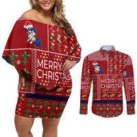 Louisiana Merry Christmas Couples Matching Off Shoulder Short Dress and Long Sleeve Button Shirt Xmas Holiday Patterns - Wonder Print Shop