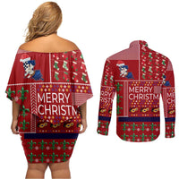 Louisiana Merry Christmas Couples Matching Off Shoulder Short Dress and Long Sleeve Button Shirt Xmas Holiday Patterns - Wonder Print Shop