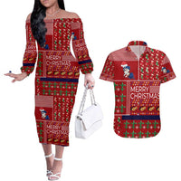 Louisiana Merry Christmas Couples Matching Off The Shoulder Long Sleeve Dress and Hawaiian Shirt Xmas Holiday Patterns - Wonder Print Shop