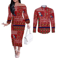 Louisiana Merry Christmas Couples Matching Off The Shoulder Long Sleeve Dress and Long Sleeve Button Shirt Xmas Holiday Patterns - Wonder Print Shop