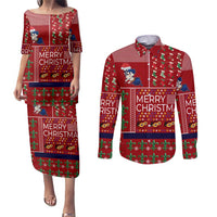 Louisiana Merry Christmas Couples Matching Puletasi and Long Sleeve Button Shirt Xmas Holiday Patterns - Wonder Print Shop
