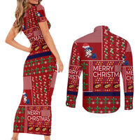 Louisiana Merry Christmas Couples Matching Short Sleeve Bodycon Dress and Long Sleeve Button Shirt Xmas Holiday Patterns - Wonder Print Shop