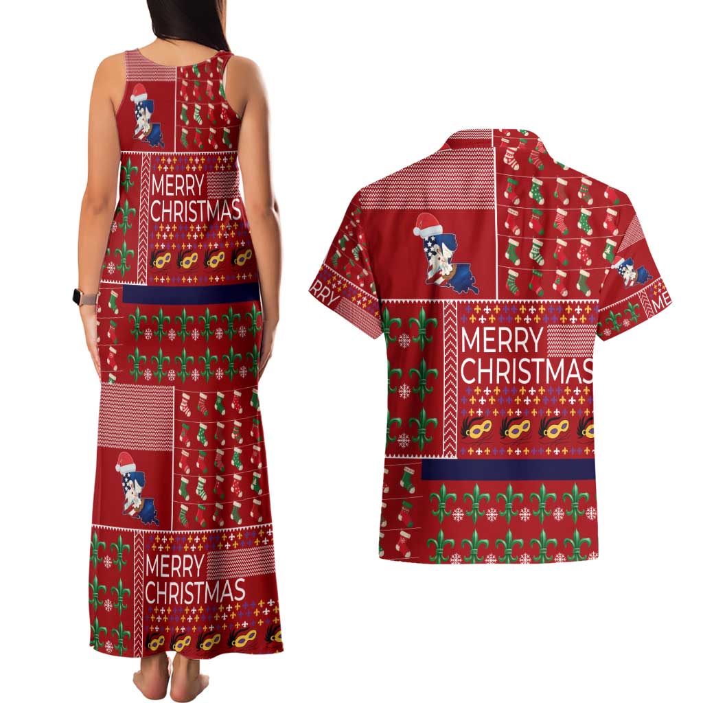 Louisiana Merry Christmas Couples Matching Tank Maxi Dress and Hawaiian Shirt Xmas Holiday Patterns - Wonder Print Shop