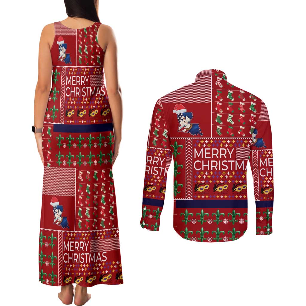 Louisiana Merry Christmas Couples Matching Tank Maxi Dress and Long Sleeve Button Shirt Xmas Holiday Patterns - Wonder Print Shop