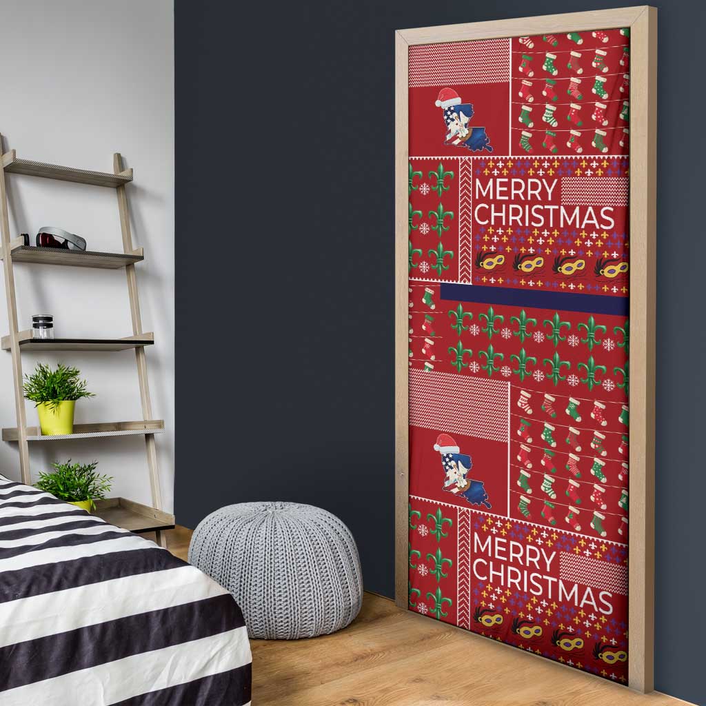 Louisiana Merry Christmas Door Cover Xmas Holiday Patterns - Wonder Print Shop