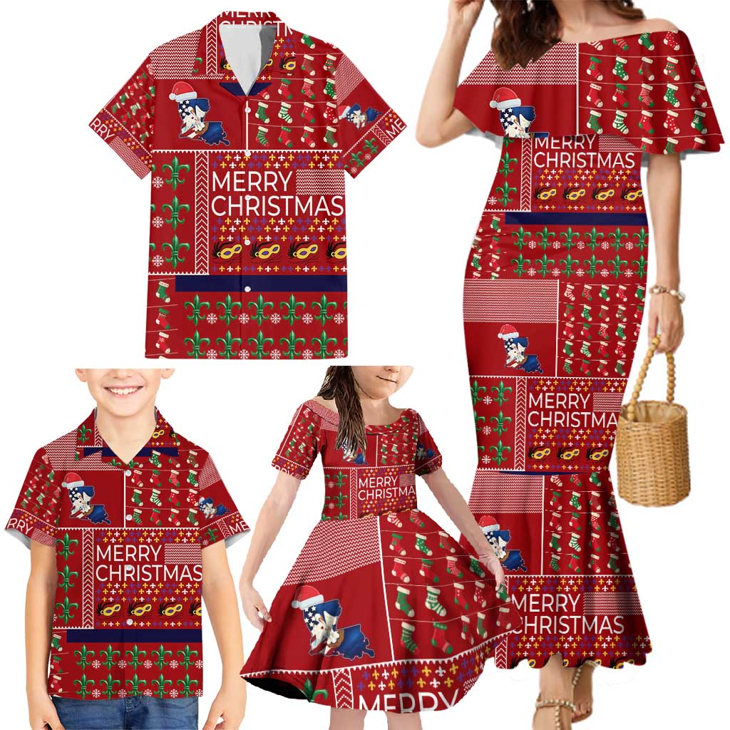 Louisiana Merry Christmas Family Matching Mermaid Dress and Hawaiian Shirt Xmas Holiday Patterns - Wonder Print Shop