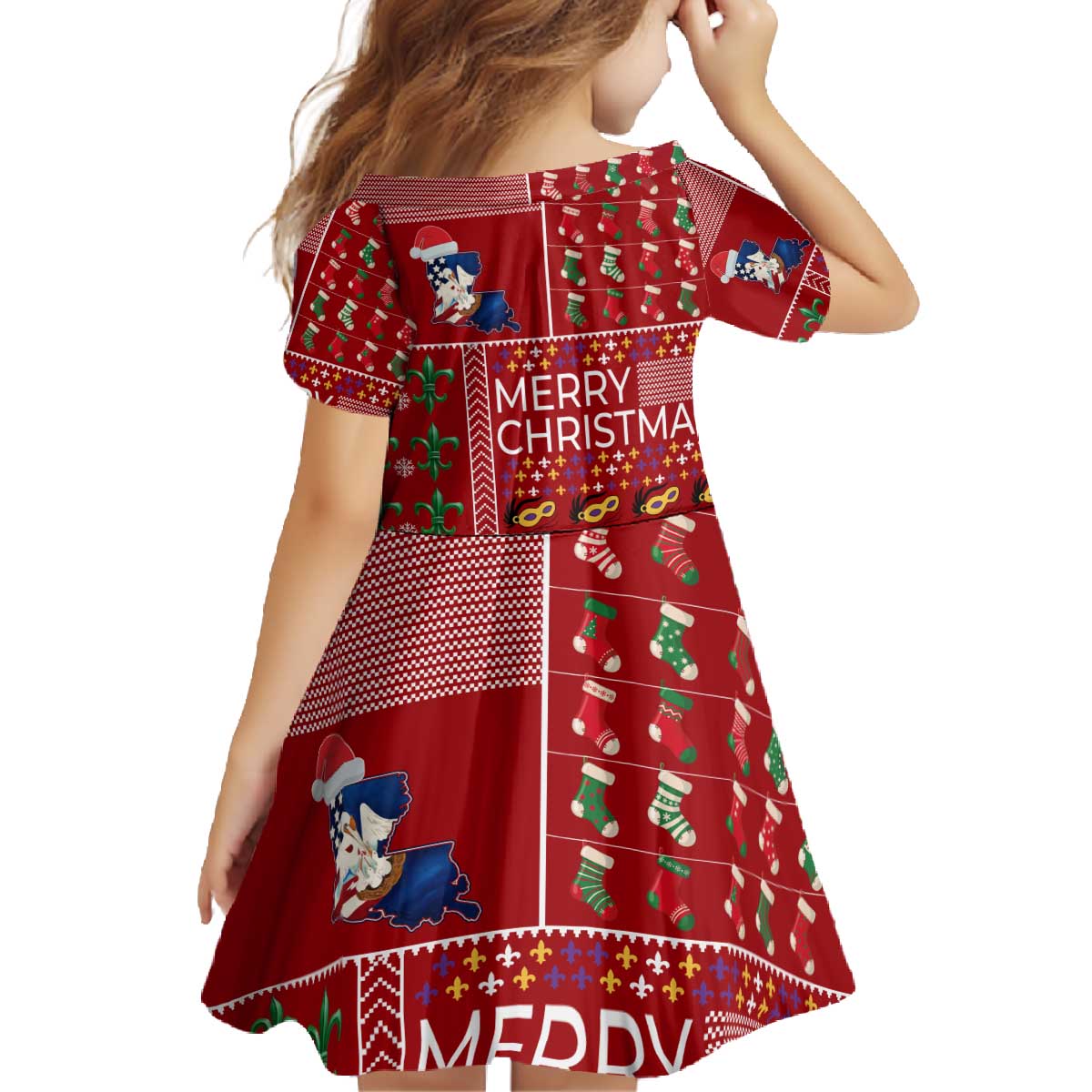 Louisiana Merry Christmas Family Matching Off The Shoulder Long Sleeve Dress and Hawaiian Shirt Xmas Holiday Patterns - Wonder Print Shop