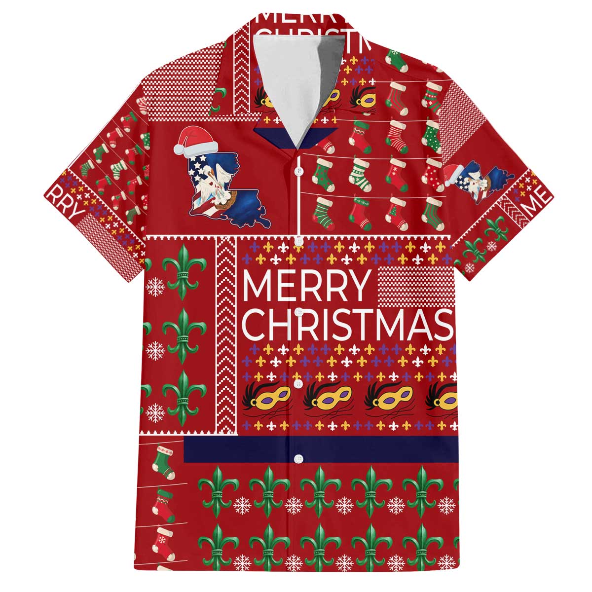 Louisiana Merry Christmas Family Matching Off The Shoulder Long Sleeve Dress and Hawaiian Shirt Xmas Holiday Patterns - Wonder Print Shop
