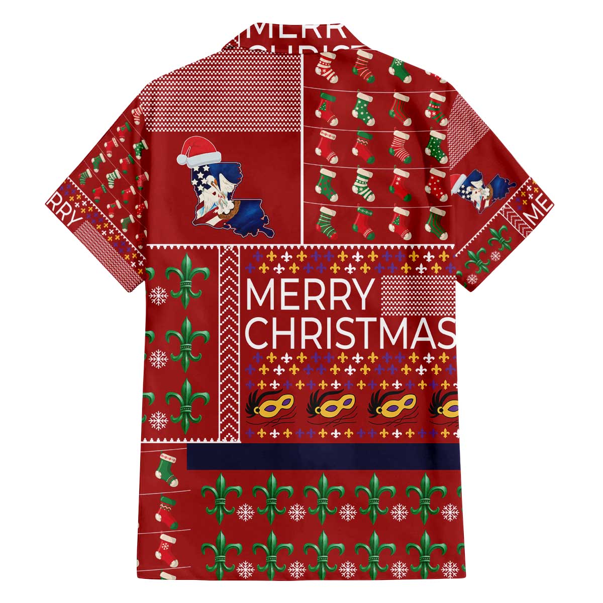 Louisiana Merry Christmas Family Matching Off The Shoulder Long Sleeve Dress and Hawaiian Shirt Xmas Holiday Patterns - Wonder Print Shop