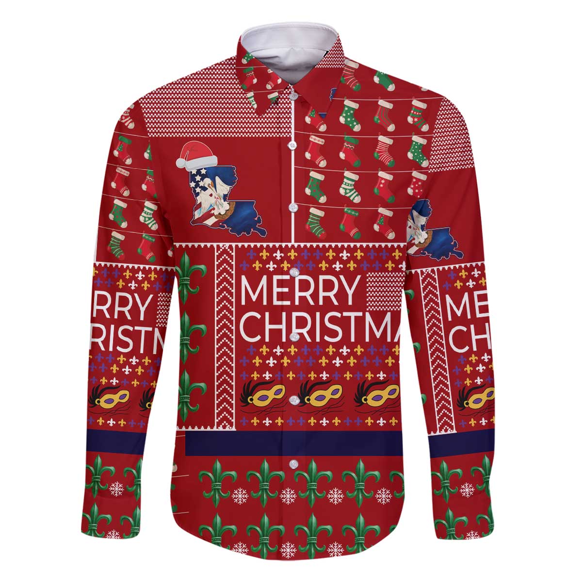 Louisiana Merry Christmas Family Matching Off The Shoulder Long Sleeve Dress and Hawaiian Shirt Xmas Holiday Patterns - Wonder Print Shop
