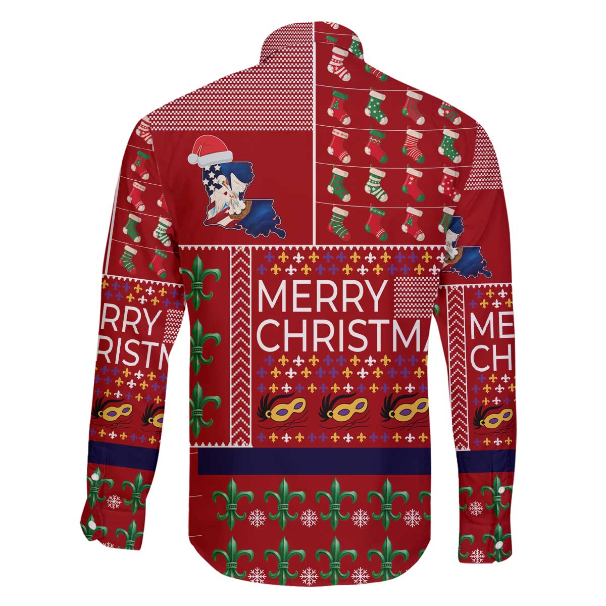 Louisiana Merry Christmas Family Matching Off The Shoulder Long Sleeve Dress and Hawaiian Shirt Xmas Holiday Patterns - Wonder Print Shop