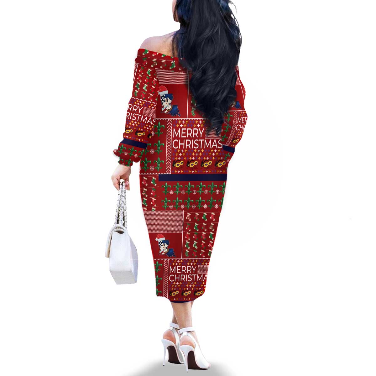 Louisiana Merry Christmas Family Matching Off The Shoulder Long Sleeve Dress and Hawaiian Shirt Xmas Holiday Patterns - Wonder Print Shop