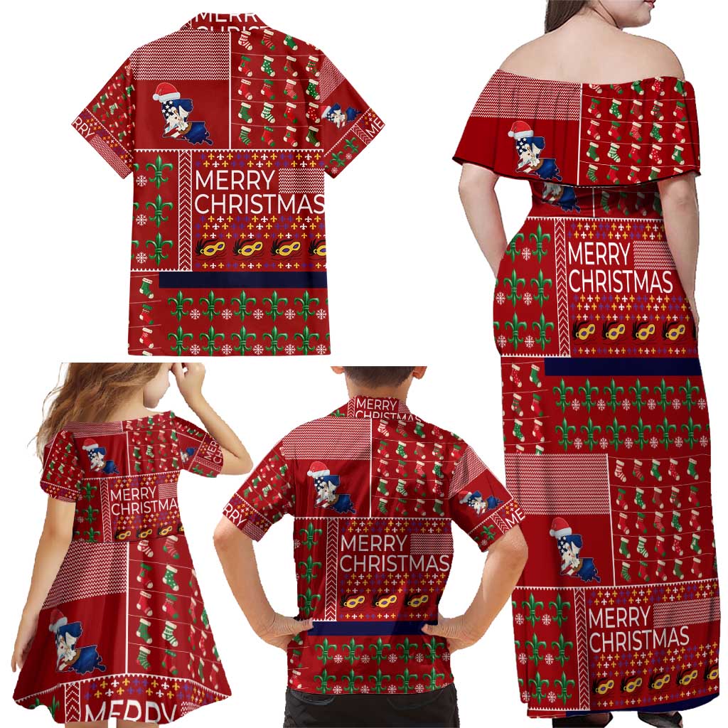 Louisiana Merry Christmas Family Matching Off Shoulder Maxi Dress and Hawaiian Shirt Xmas Holiday Patterns - Wonder Print Shop