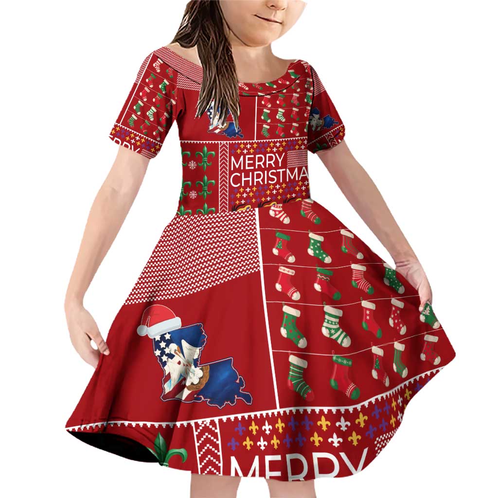 Louisiana Merry Christmas Family Matching Off Shoulder Short Dress and Hawaiian Shirt Xmas Holiday Patterns - Wonder Print Shop