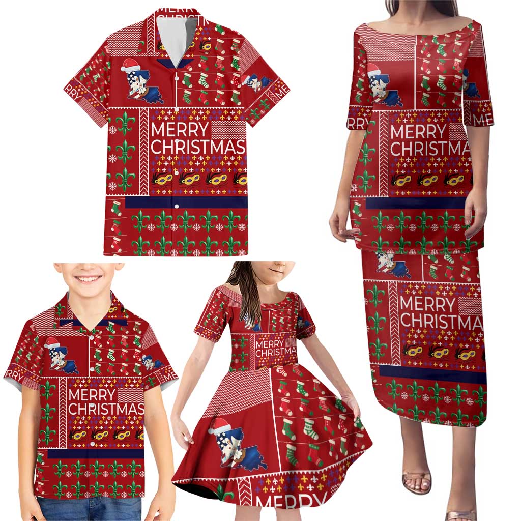 Louisiana Merry Christmas Family Matching Puletasi and Hawaiian Shirt Xmas Holiday Patterns - Wonder Print Shop